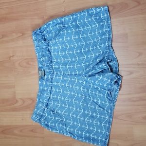 Natural Reflection Soft Chambray Anchor Print Shorts
